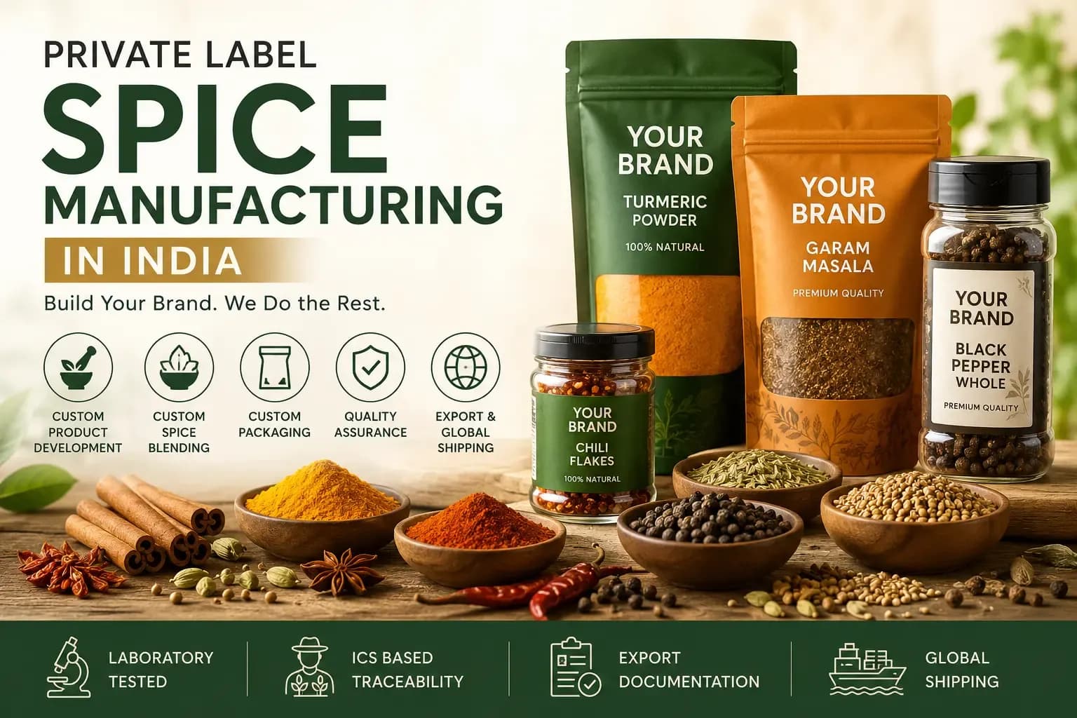Private label spice manufacturing in India with custom spice products and packaging